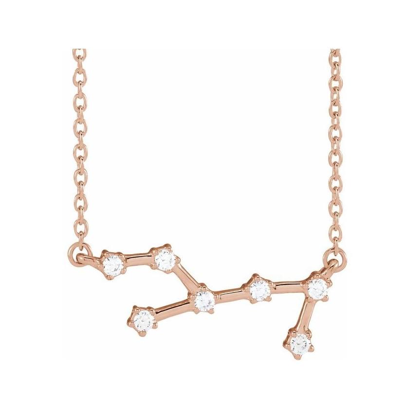 14K rose gold Virgo zodiac constellation necklace, handmade with natural diamonds(Aug-23---Sep-22) variant--Virgo variant--14K-rose-gold