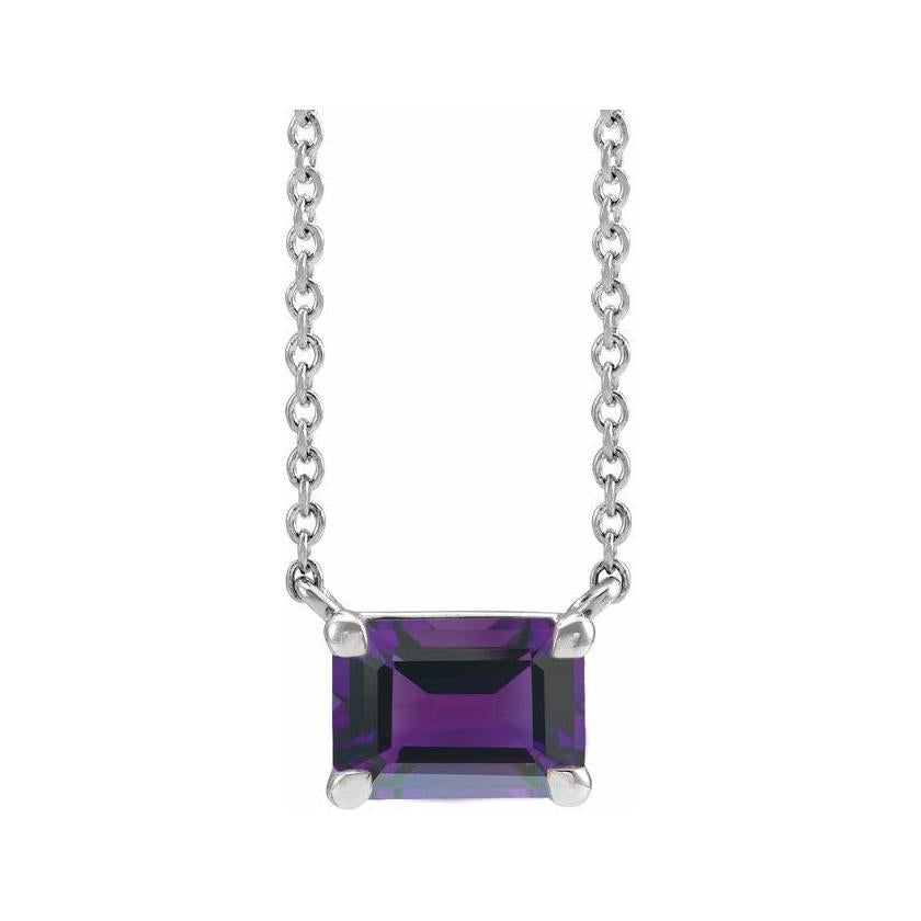 14K white gold amethyst emerald-cut birthstone necklace, February birthstone variant--Amethyst variant--14K-white-gold