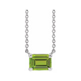 14K white gold peridot emerald-cut birthstone necklace, August birthstone variant--Peridot variant--14K-white-gold