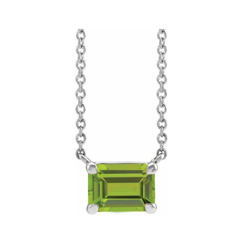 14K white gold peridot emerald-cut birthstone necklace, August birthstone variant--Peridot variant--14K-white-gold