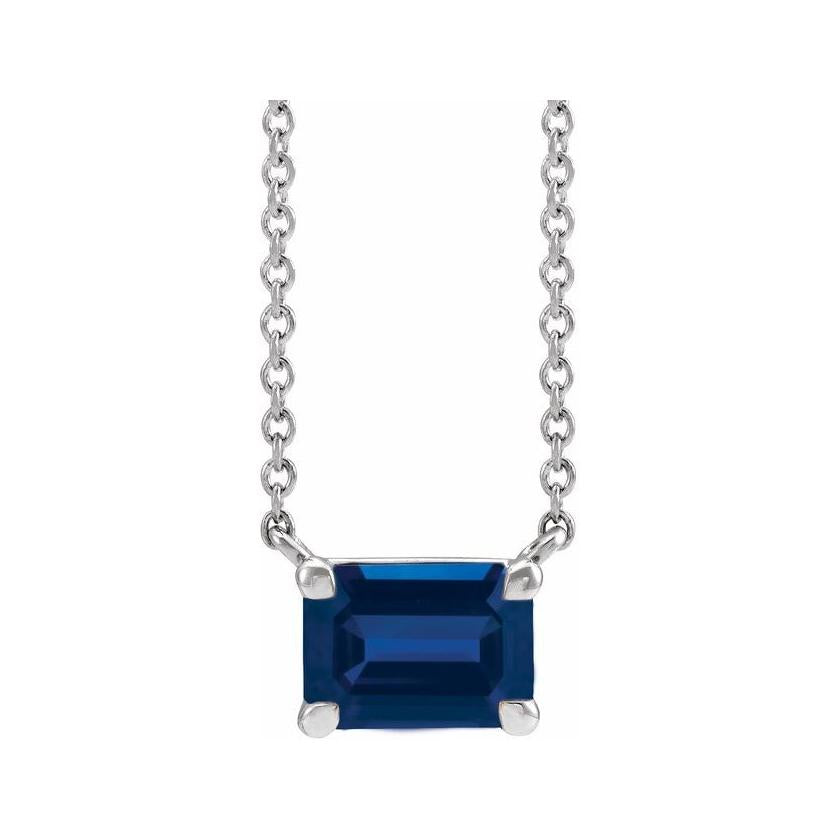 14K white gold sapphire emerald-cut birthstone necklace, September birthstone variant--Sapphire variant--14K-white-gold