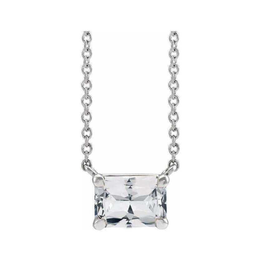 14K white gold white sapphire emerald-cut necklace, April birthstone pendant variant--White-Sapphire variant--14K-white-gold