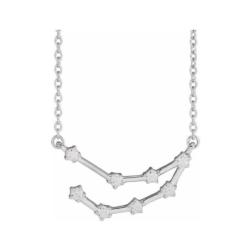 14K white gold Capricorn zodiac constellation necklace, handmade with natural diamonds(Dec-22---Jan-19) variant--Capricorn variant--14K-white-gold