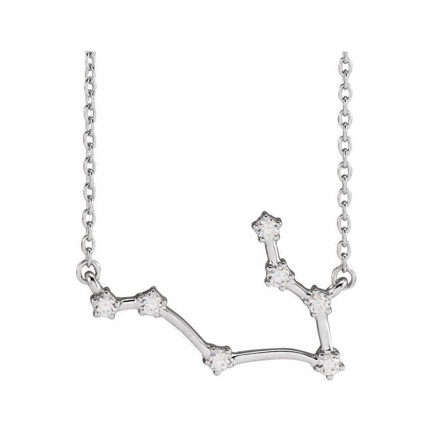 14K white gold Gemini zodiac constellation necklace, handmade with natural diamonds(May-21---Jun-20) variant--Gemini variant--14K-white-gold