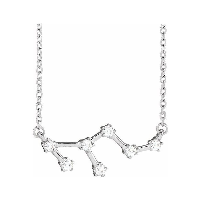 14K white gold Leo zodiac constellation necklace, handmade with natural diamonds(Jul-23---Aug-22) variant--Leo variant--14K-white-gold