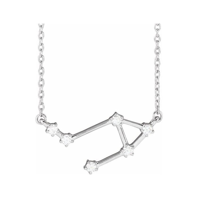 14K white gold Libra zodiac constellation necklace, handmade with natural diamonds