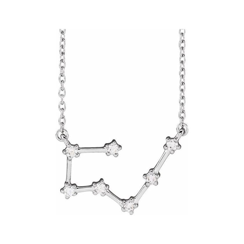 14K white gold Taurus zodiac constellation necklace, handmade with natural diamonds(Apr-20---May-20) variant--Taurus variant--14K-white-gold