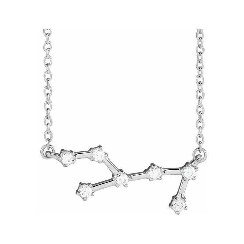 14K white gold Virgo zodiac constellation necklace, handmade with natural diamonds(Aug-23---Sep-22) variant--Virgo variant--14K-white-gold