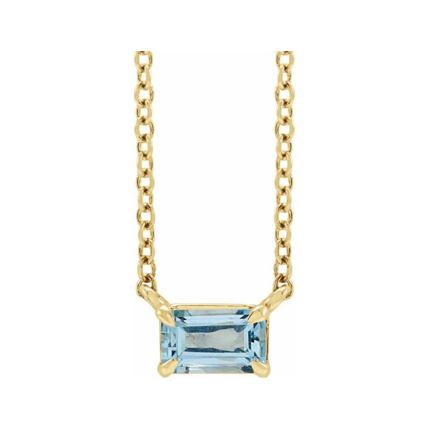 14K yellow gold aquamarine emerald-cut birthstone necklace, March birthstone variant--Aquamarine variant--14K-yellow-gold