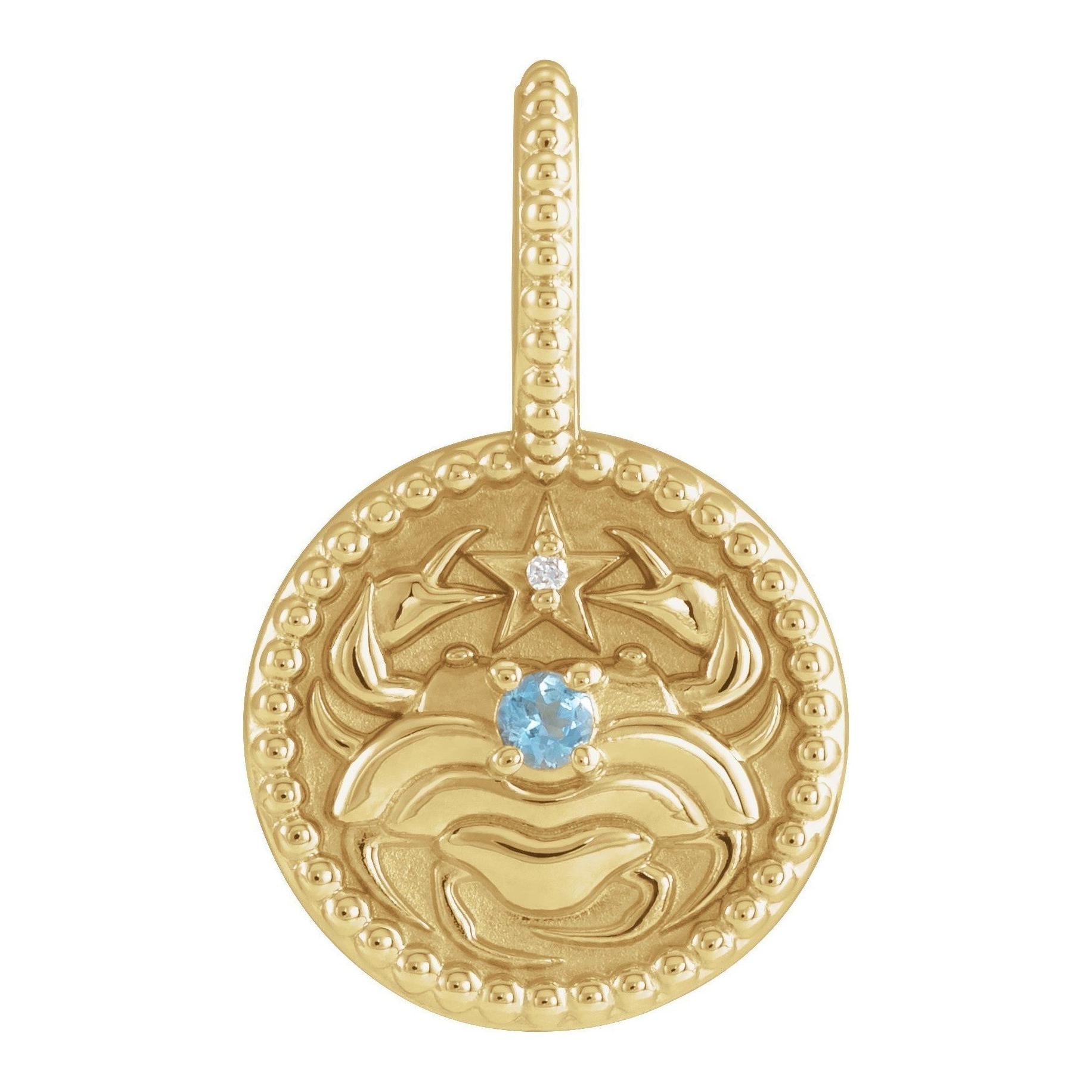 Handmade 14K yellow gold Cancer Zodiac Medallion Charm