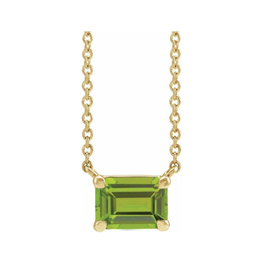 14K yellow gold peridot emerald-cut birthstone necklace, August birthstone variant--Peridot variant--14K-yellow-gold