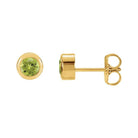 Peridot 14K yellow gold birthstone earrings in bezel setting, perfect birthday gift