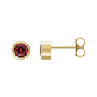 Ruby 14K yellow gold birthstone earrings in bezel setting, perfect birthday gift