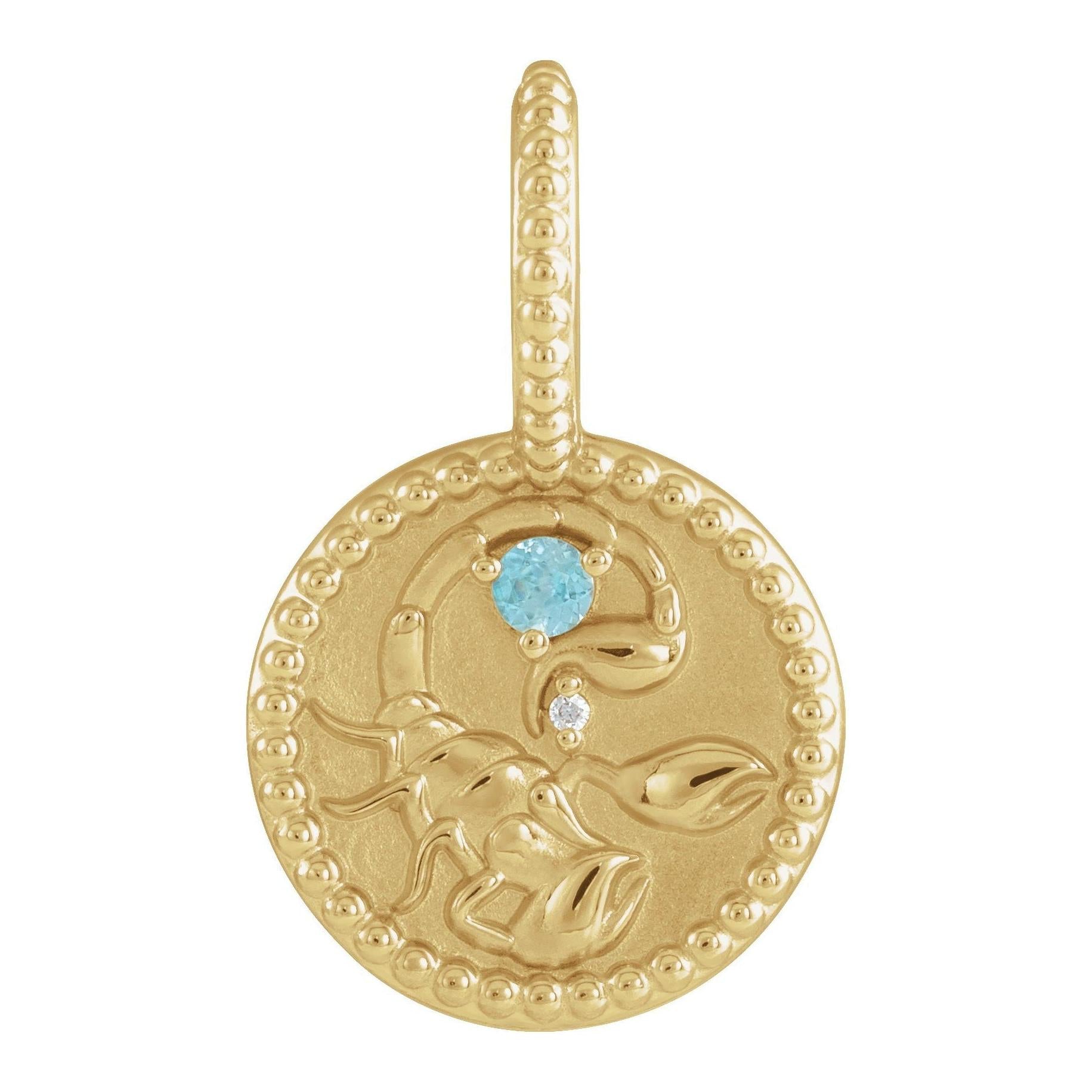 Handmade 14K yellow gold Scorpio Zodiac Medallion Charm