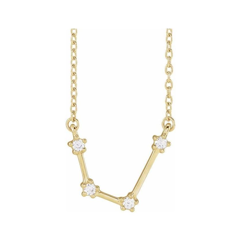 14K yellow gold Aquarius zodiac constellation necklace, handmade with natural diamonds(Jan-20---Feb-18) variant--Aquarius variant--14K-yellow-gold