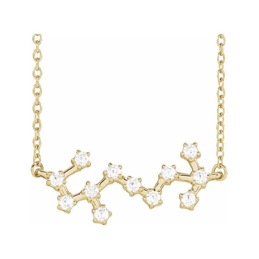14K yellow gold Scorpio zodiac constellation necklace, handmade with natural diamonds