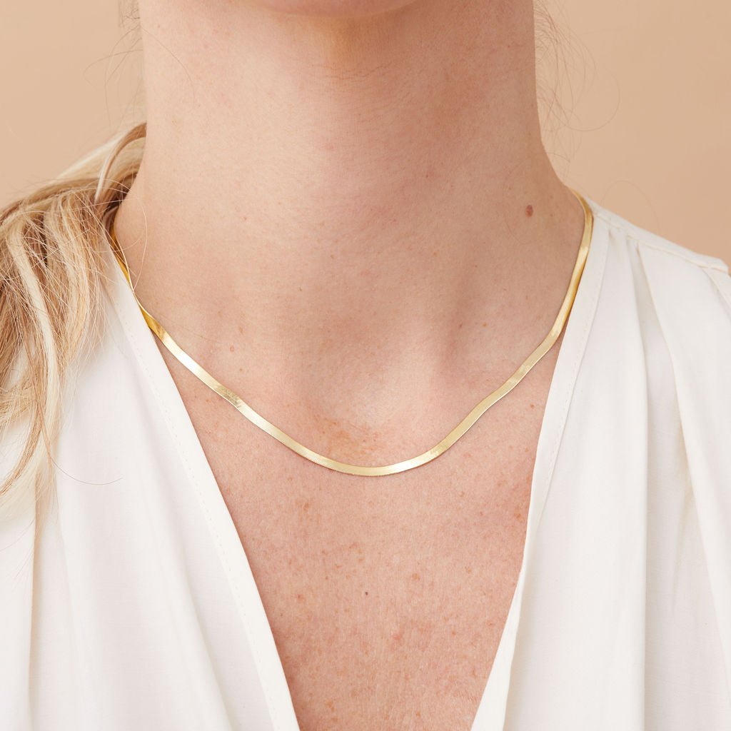 14K Solid Gold Herringbone-Chain Necklace - erin gallagher