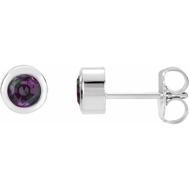 14K white gold Alexandrite Bezel-Set Birthstone Stud Earrings,14K white gold Alexandrite earrings