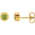 14K yellow gold Peridot Bezel-Set Birthstone Stud Earrings,14K yellow gold Peridot earrings