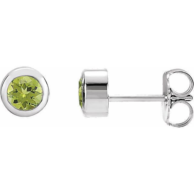 14K white gold Peridot Bezel-Set Birthstone Stud Earrings,14K white gold Peridot earrings