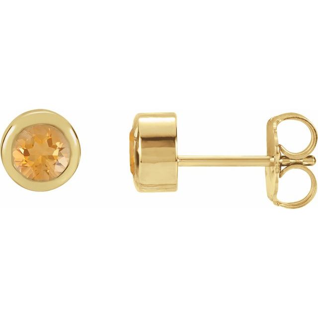 14K yellow gold Citrine Bezel-Set Birthstone Stud Earrings,14K yellow gold Citrine earrings