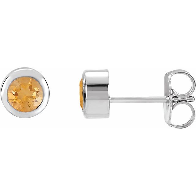 14K white gold Citrine Bezel-Set Birthstone Stud Earrings,14K white gold Citrine earrings