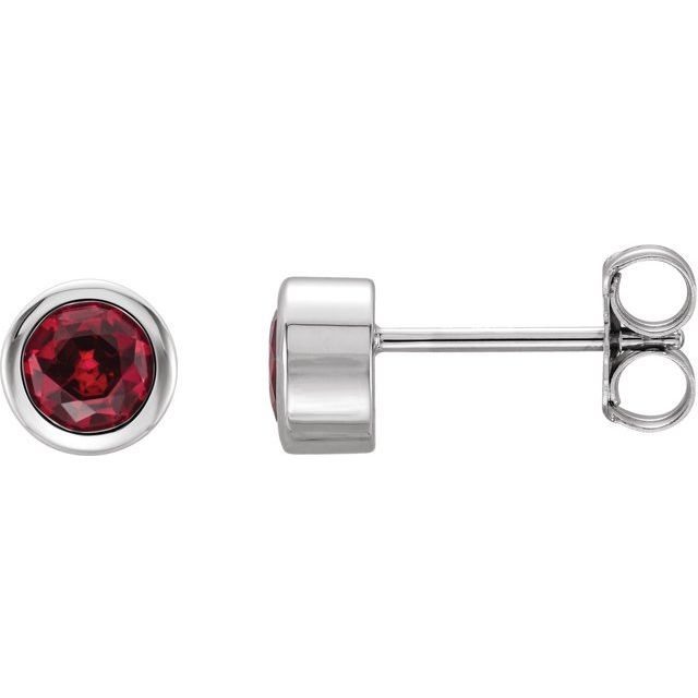 14K white gold Ruby Bezel-Set Birthstone Stud Earrings,14K white gold Ruby earrings