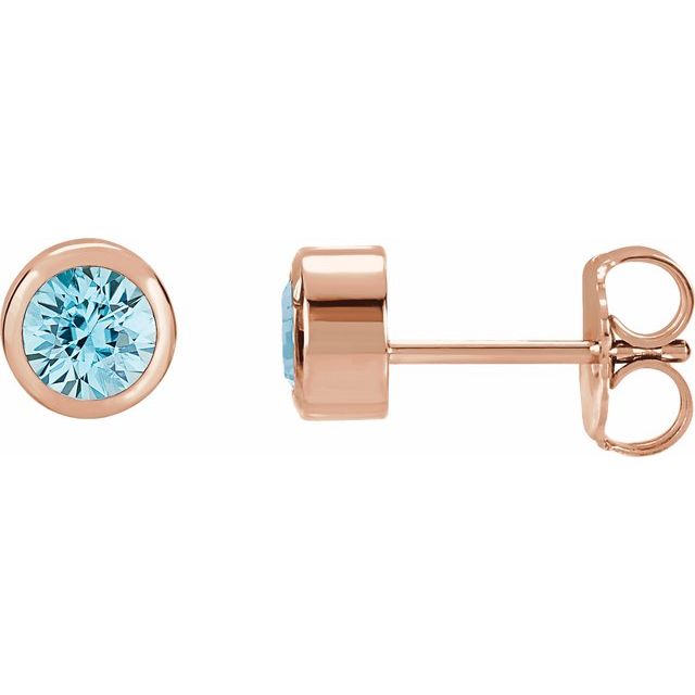 14K rose gold Zircon Bezel-Set Birthstone Stud Earrings,14K rose gold Zircon earrings
