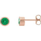 14K rose gold Emerald Bezel-Set Birthstone Stud Earrings,14K rose gold Emerald earrings