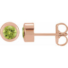 14K rose gold Peridot Bezel-Set Birthstone Stud Earrings,14K rose gold Peridot earrings