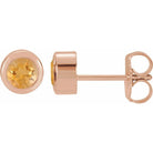 14K rose gold Citrine Bezel-Set Birthstone Stud Earrings,14K rose gold Citrine earrings