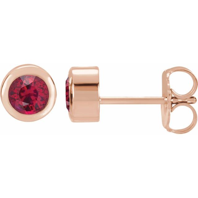 14K rose gold Ruby Bezel-Set Birthstone Stud Earrings,14K rose gold Ruby earrings