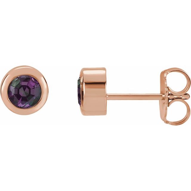 14K rose gold Alexandrite Bezel-Set Birthstone Stud Earrings,14K rose gold Alexandrite earrings