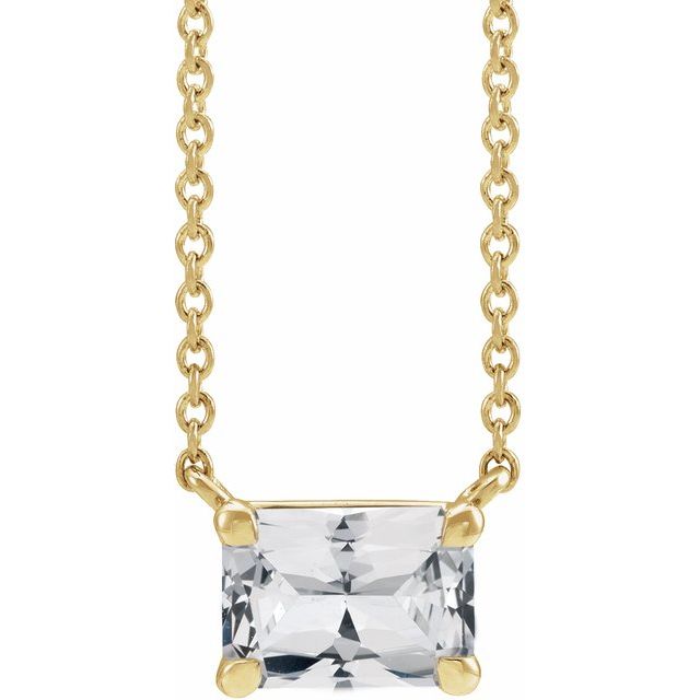 14K yellow gold white sapphire birthstone necklace, white sapphire necklace in 14K yellow gold, April birthstone necklace