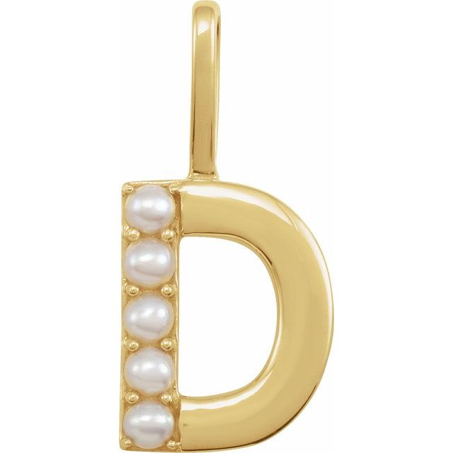 pearl initial charm, initial charm,  14K yellow gold D initial charm