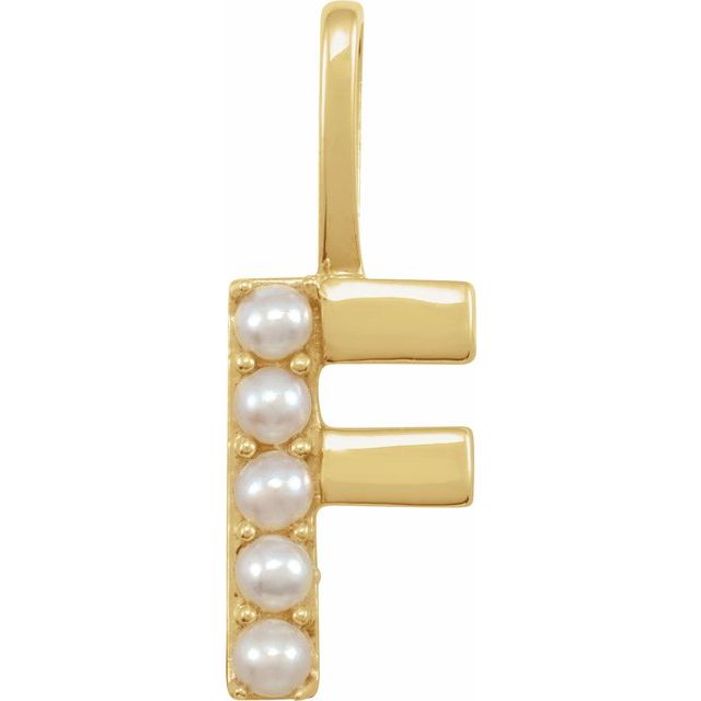 pearl initial charm, initial charm,  14K yellow gold F initial charm