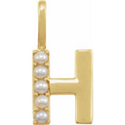pearl initial charm, initial charm,  14K yellow gold H initial charm