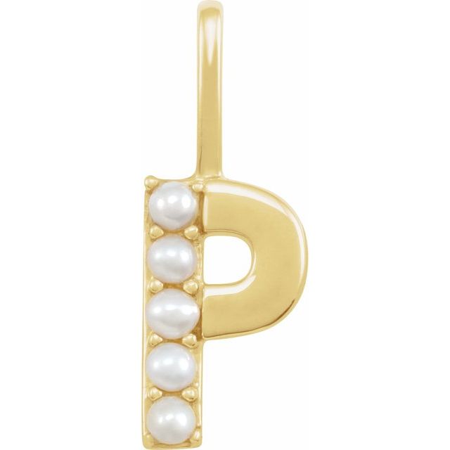 pearl initial charm, initial charm,  14K yellow gold P initial charm