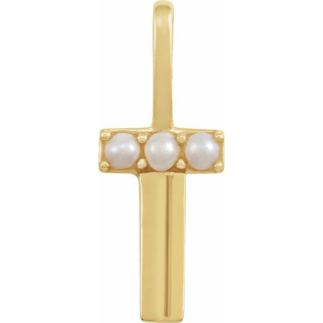 pearl initial charm, initial charm,  14K yellow gold T initial charm