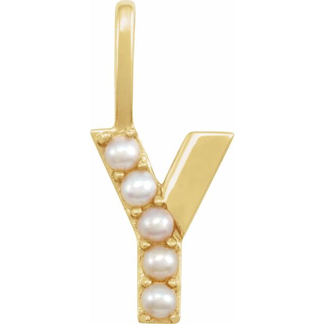 pearl initial charm, initial charm,  14K yellow gold Y initial charm