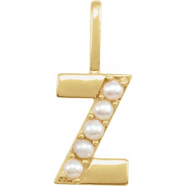 pearl initial charm, initial charm,  14K yellow gold Z initial charm