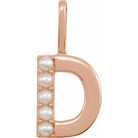 pearl initial charm, initial charm,  14K rose gold D initial charm