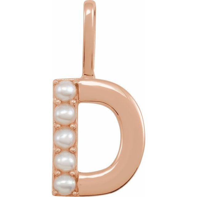 pearl initial charm, initial charm,  14K rose gold D initial charm