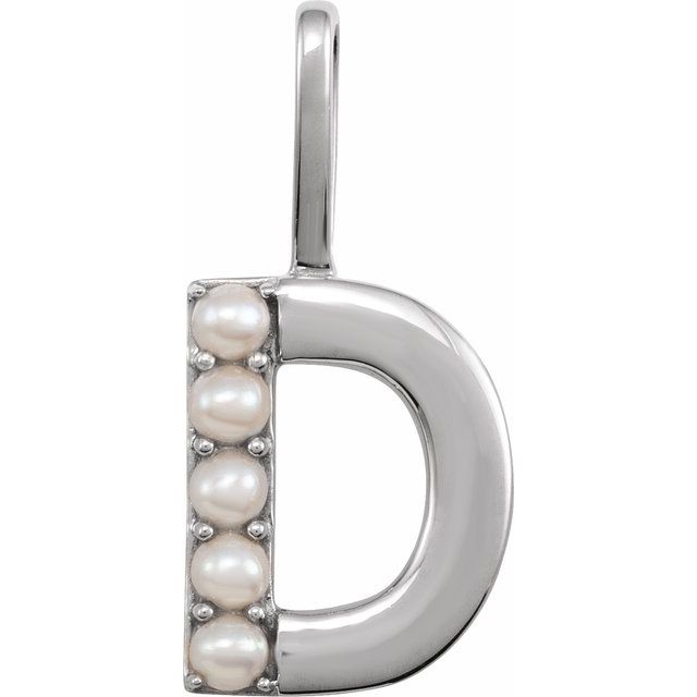 pearl initial charm, initial charm,  14K white gold D initial charm