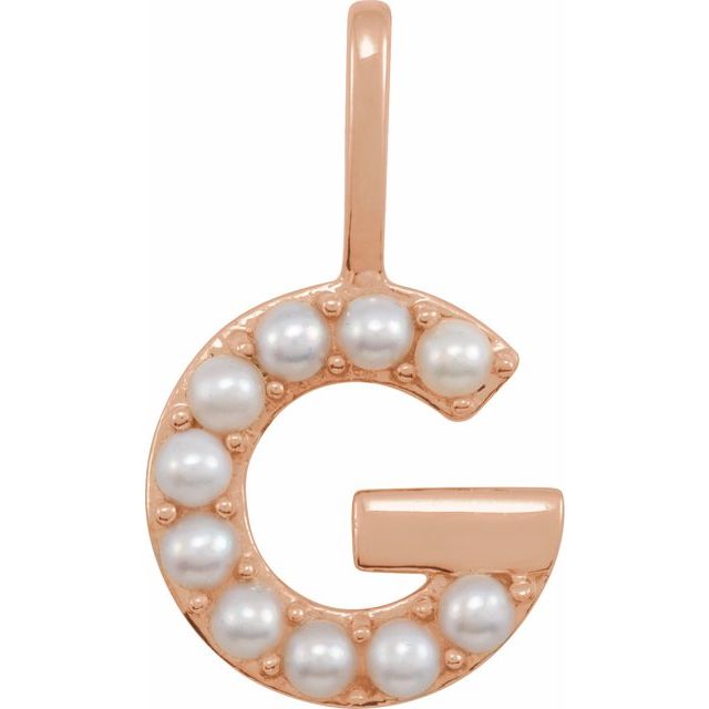 pearl initial charm, initial charm,  14K rose gold G initial charm
