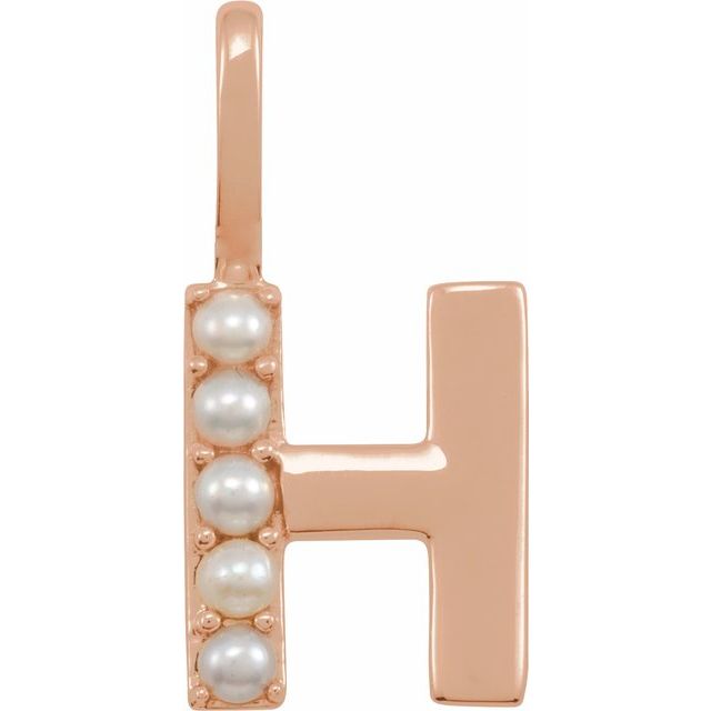 pearl initial charm, initial charm,  14K rose gold H initial charm