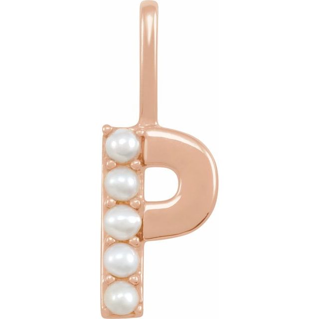pearl initial charm, initial charm,  14K rose gold P initial charm
