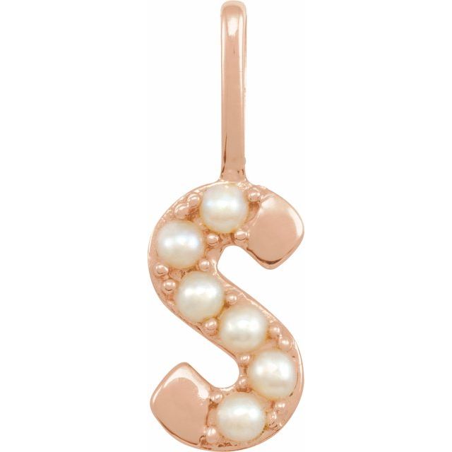 pearl initial charm, initial charm,  14K rose gold S initial charm