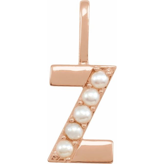 pearl initial charm, initial charm,  14K rose gold Z initial charm