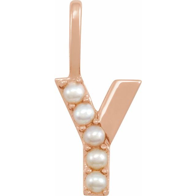 pearl initial charm, initial charm,  14K rose gold Y initial charm